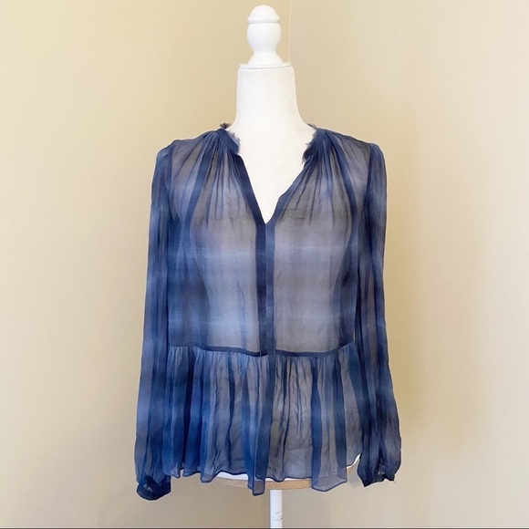 Rebecca Taylor 100% Silk Sheer Fray Collar Blouse - 4 - Picture 1 of 13